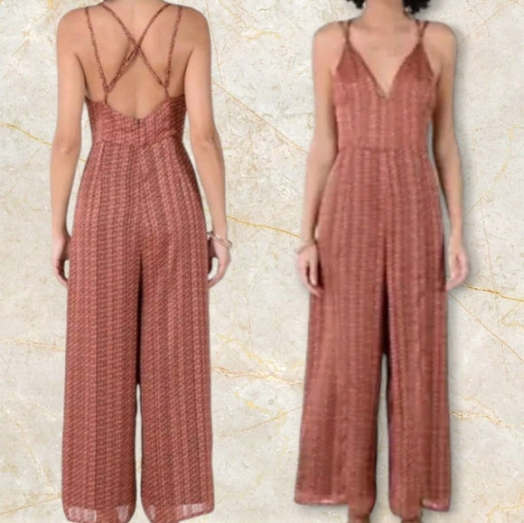 Molly Bracken Pants - Molly Bracken Strappy Retro Rust Jumpsuit